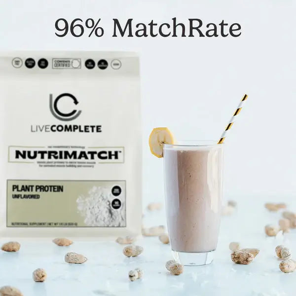 LiveComplete NutriMatch™ Plant Protein | Unflavored | 20 Servings | 20g Clean Vegan Protein Powder with 96% Match Rate