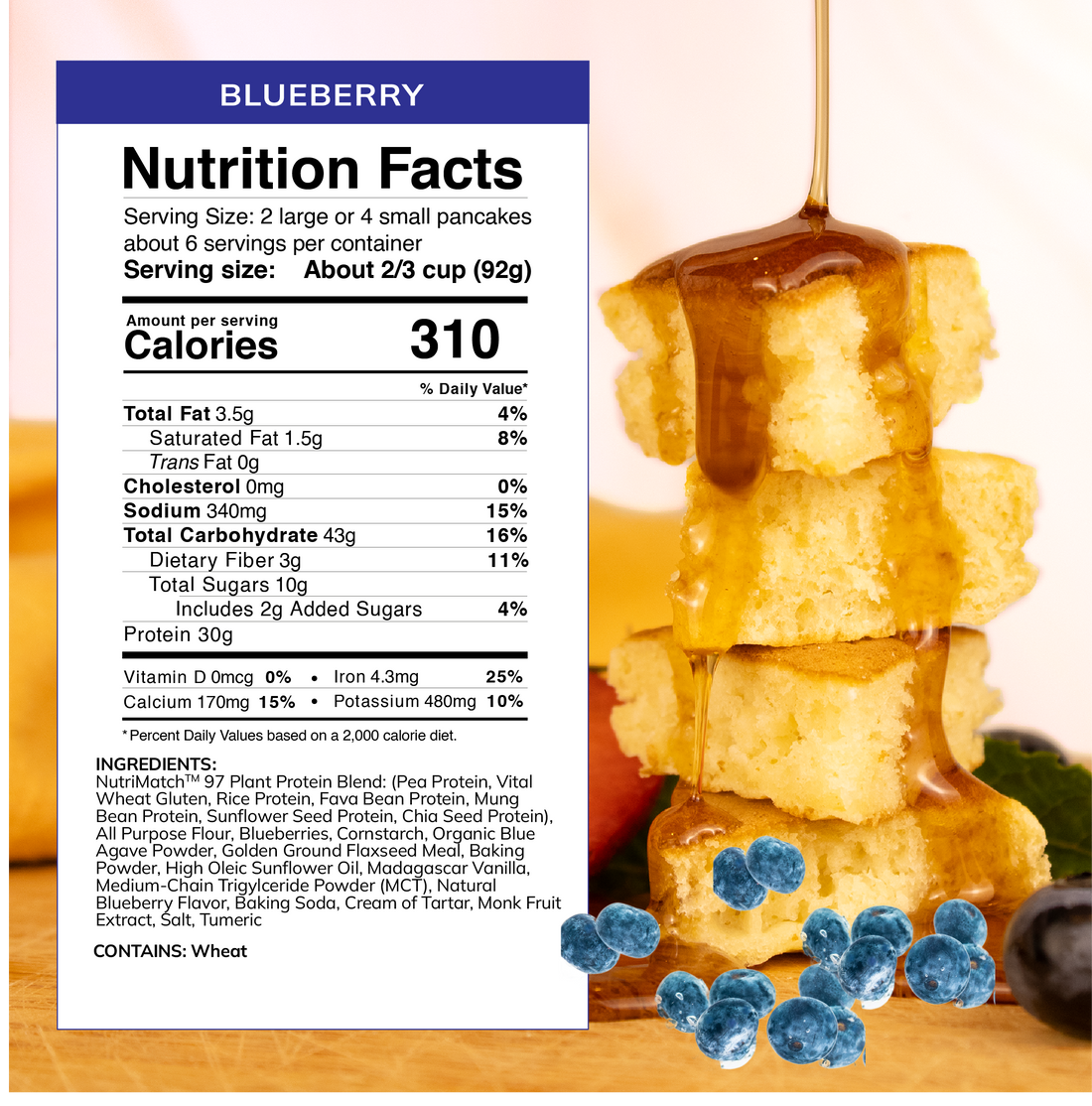 Ingredient list for LiveComplete Pancake & Waffle Mix - Performance Blend - Blueberry
