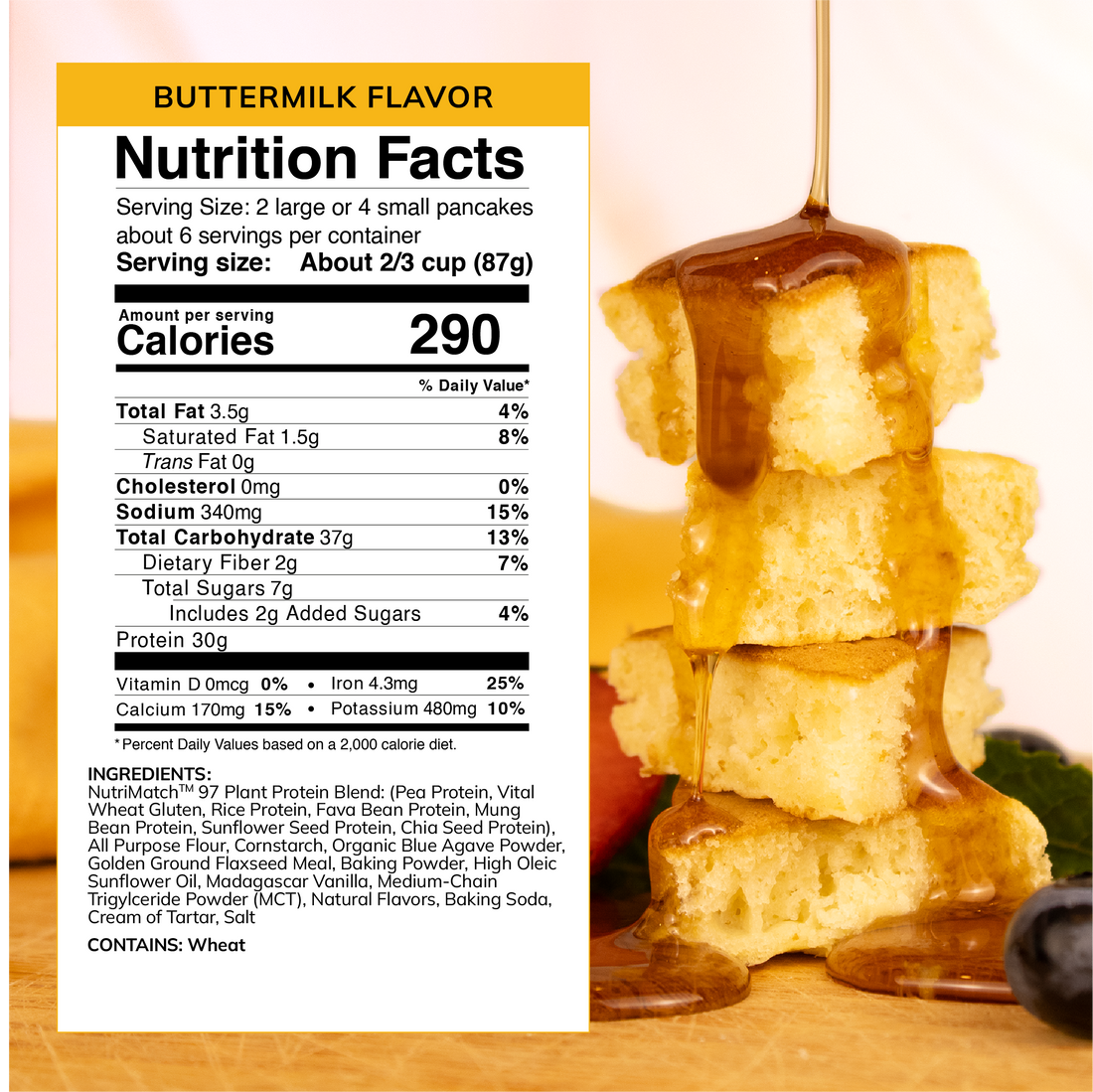 Ingredient list for LiveComplete Pancake & Waffle Mix - Performance Blend - Buttermilk Flavor
