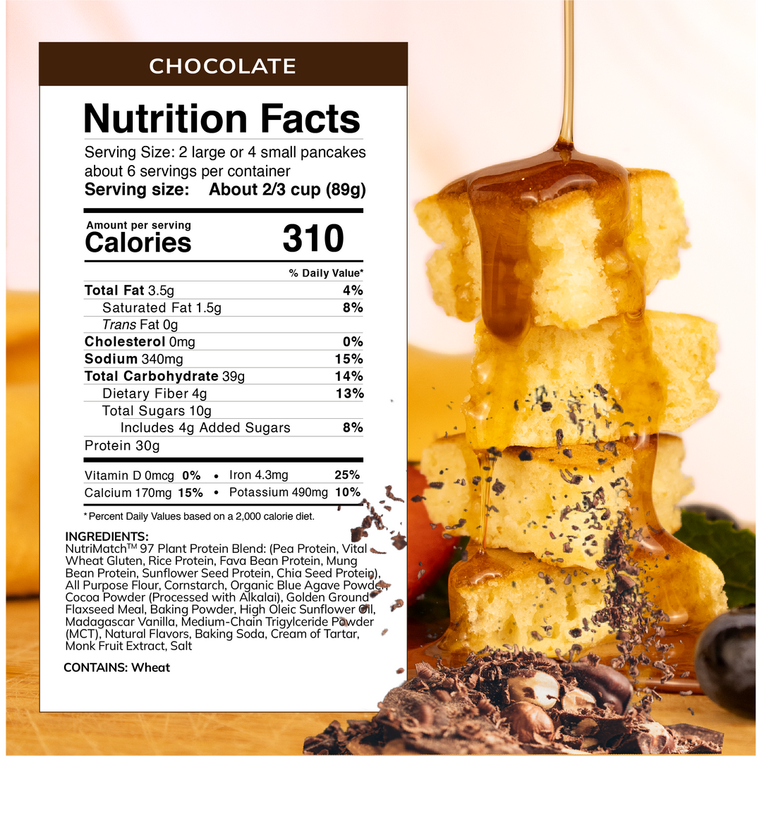 Ingredient list for LiveComplete Pancake & Waffle Mix - Performance Blend - Chocolate