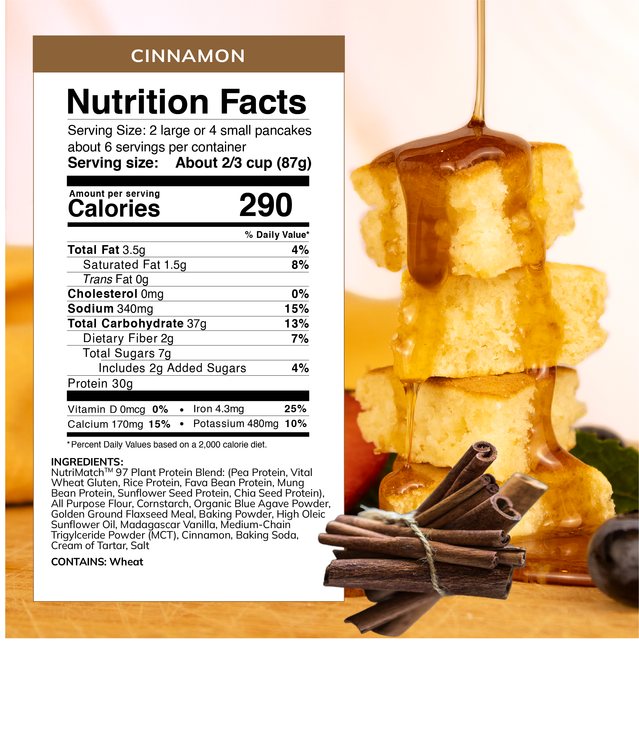 Ingredient list for LiveComplete Pancake & Waffle Mix - Performance Blend - Cinnamon
