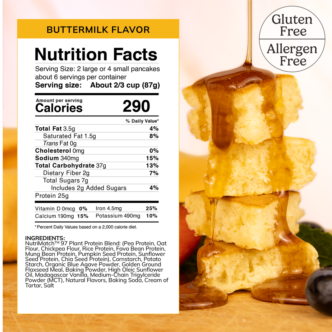 Ingredient list for LiveComplete Pancake & Waffle Mix - Gluten & Allergen Free Blend - Buttermilk Flavor