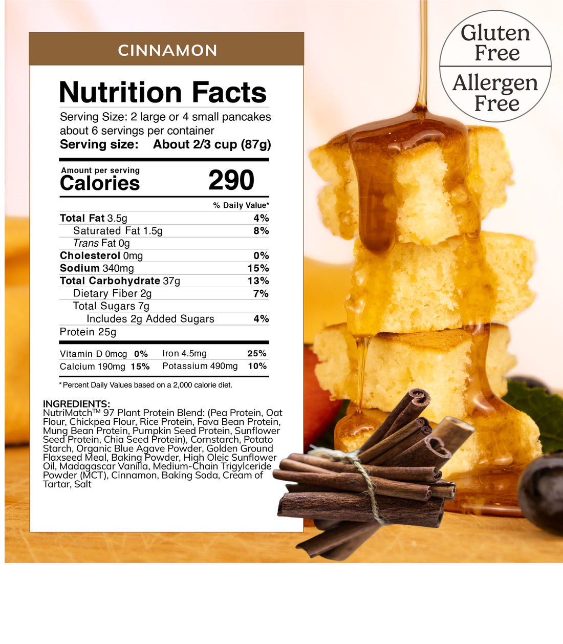 Ingredient list for LiveComplete Pancake & Waffle Mix - Gluten & Allergen Free Blend - Cinnamon