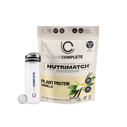 LiveComplete Starter Kit – Plant Protein Powder (10 Servings + Shaker Bottle) | Powered by NutriMatch™