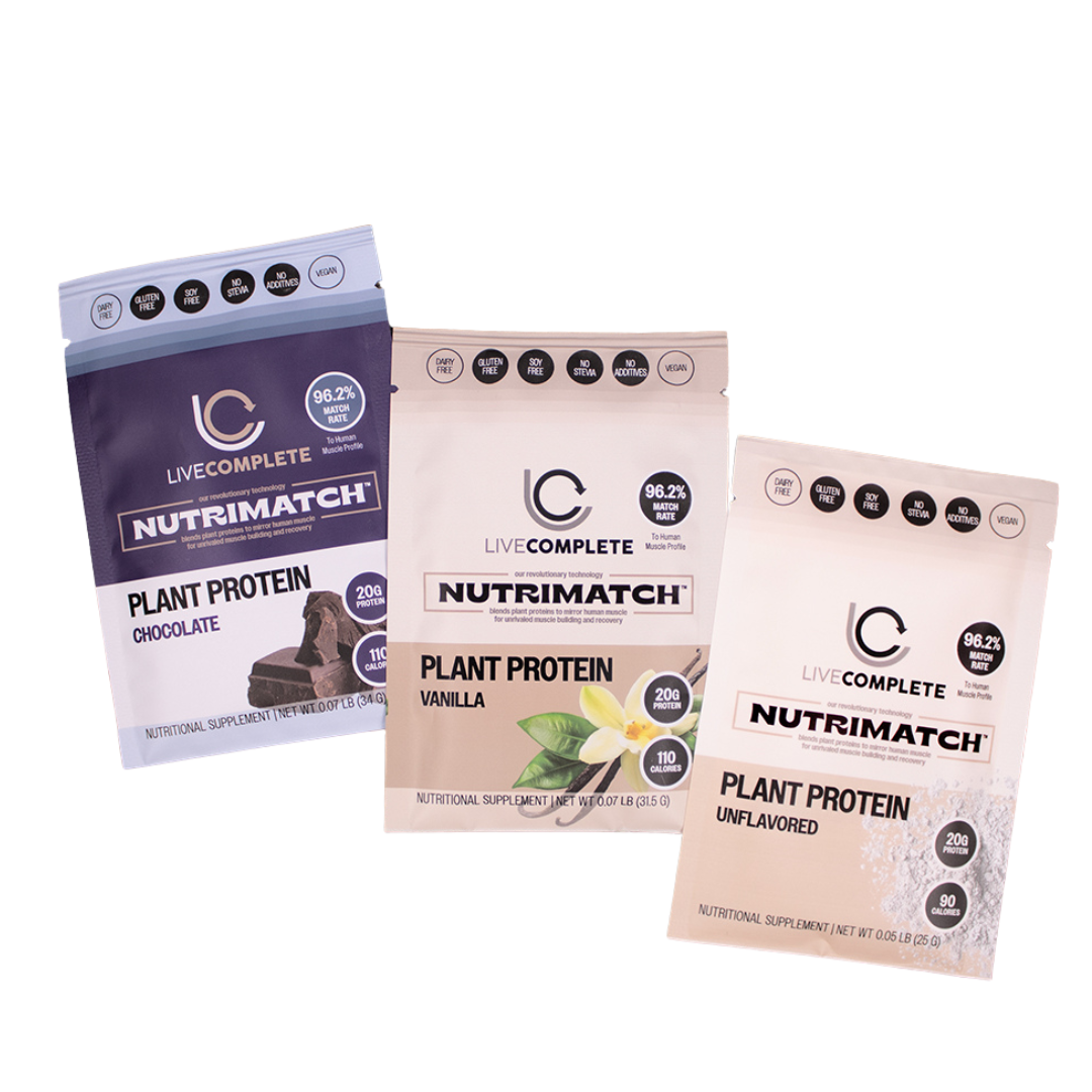 LiveComplete NutriMatch™ Plant Protein 3 Single Servings | Clean Vegan Protein Powder with 96% Match Rate
