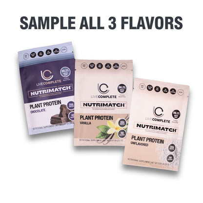 LiveComplete Plant Protein Powder – Single Serve (3-Pack Sampler) | Powered by NutriMatch™ (96% Match Rate)
