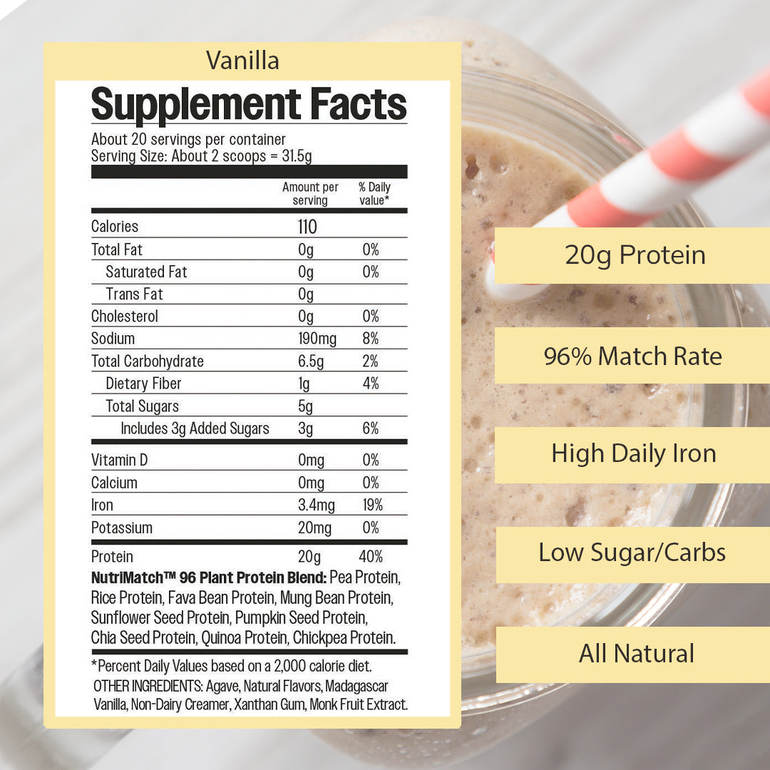 Nutrition facts for LiveComplete NutriMatch™ Plant Protein | Trial Pack | 3 Single Servings | Clean Plant Protein Powder with 96% Match Rate