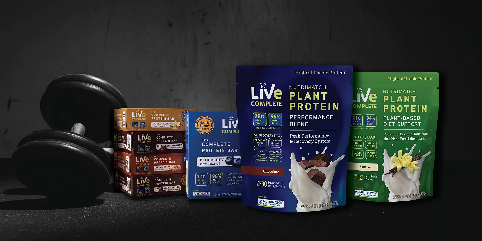 LiveComplete Performance Blend plant protein with The Complete Protein Bar